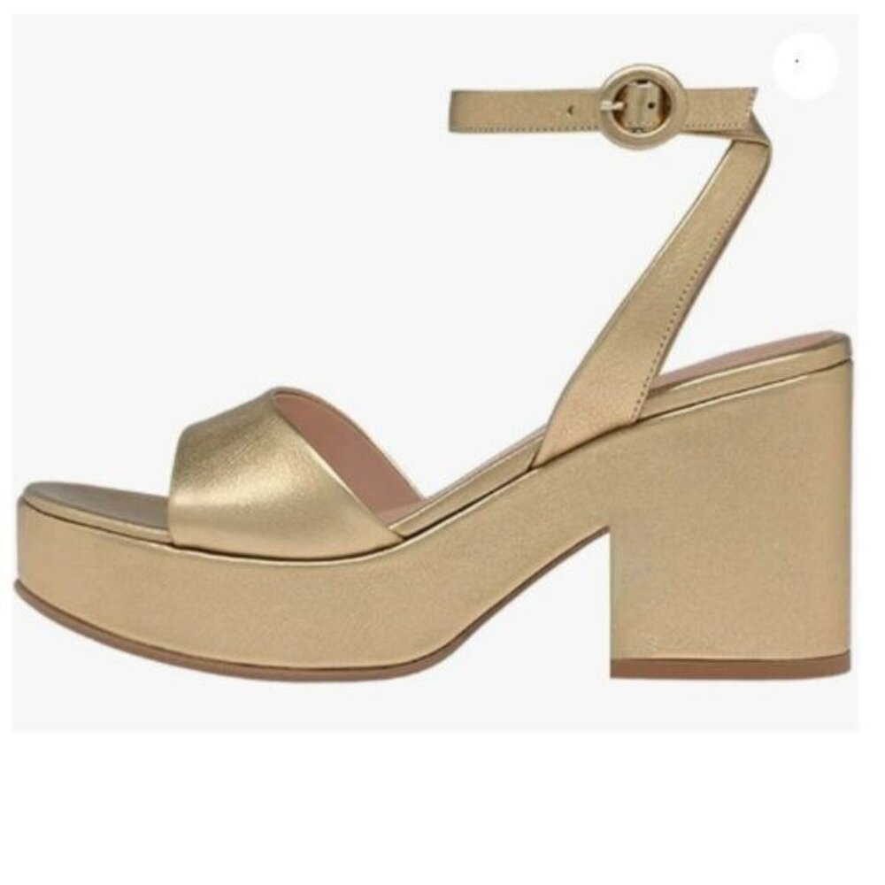 MISS LEFT Gold Platform Round Toe Sandals High Chunky Heels Ankle Strap Shoes